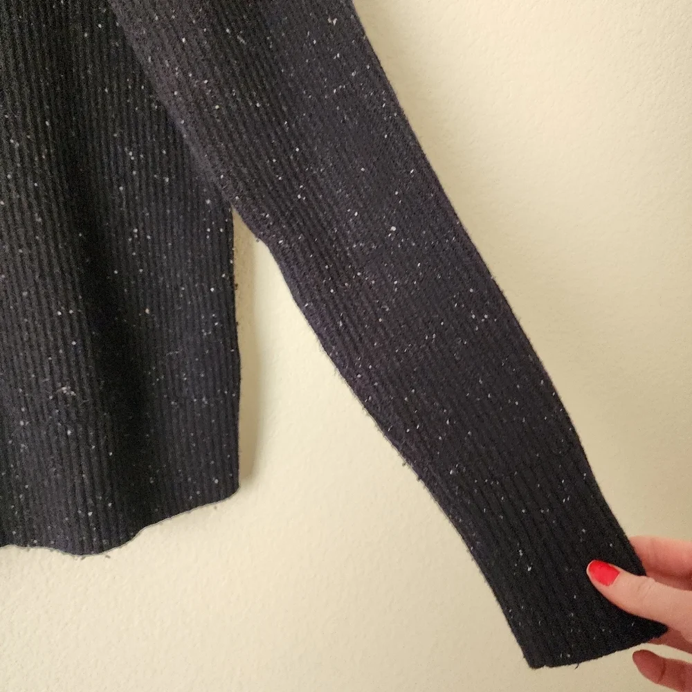 NORTH FACE Mock Neck 1/4 button up knit sweater in marled‎ navy wool blend Large